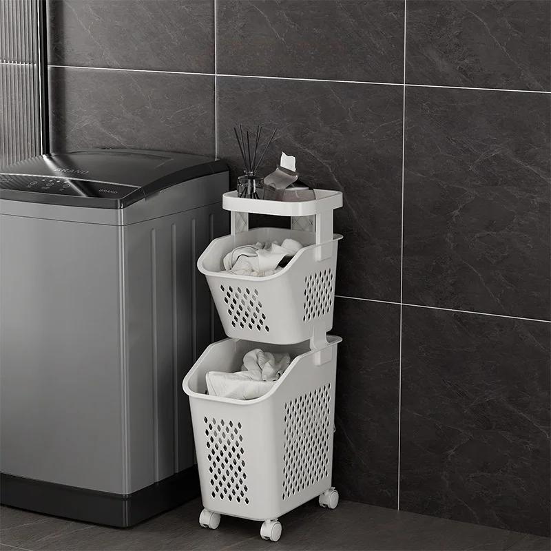 

Корзина для белья на колесах, многоярусная корзина для грязного белья, тележка для белья, органайзер для ванной комнаты, стойка для хранения туалетных принадлежностей на колесиках
