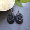 Victoria Retro Black Rose Embossed Oval Pendant Bronze Base Lever Back Dangle Earrings for Women Halloween Party Jewelry Gifts