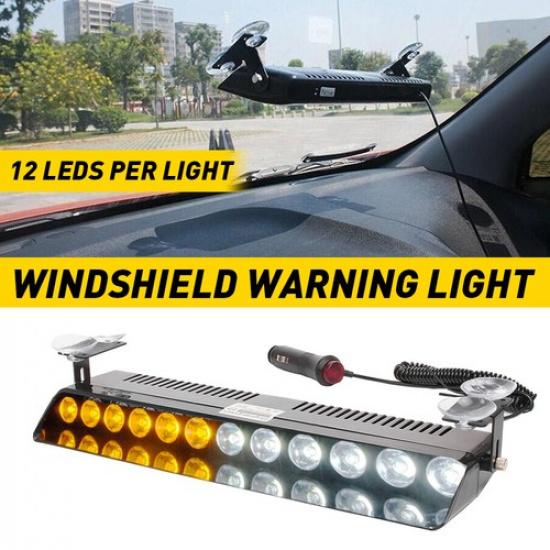 12LED White Amber Emergency Side Warning Flash Strobe Marker Light Universal Bar