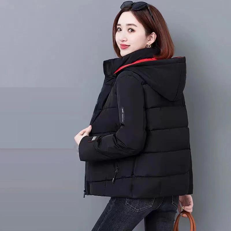 Women Thick Fleece Cotton Parkas Women Puffer Jacket Winter Fashion Warm Hooded Short Down Jacket Lady Casual Solid Zipper Padded Coat