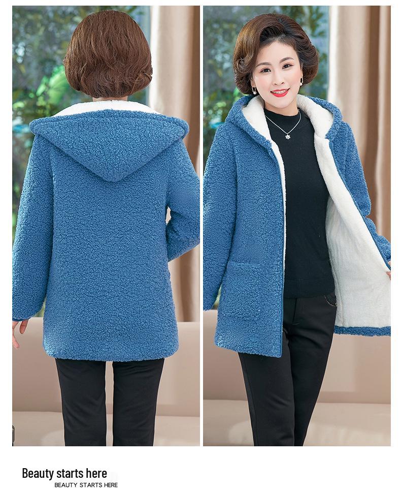 2025 Stylish Winter Coat for Middle-Aged Women: Plus Size, Hooded, Thickened Fleece Jacket with Velvet, Autumn/Winter