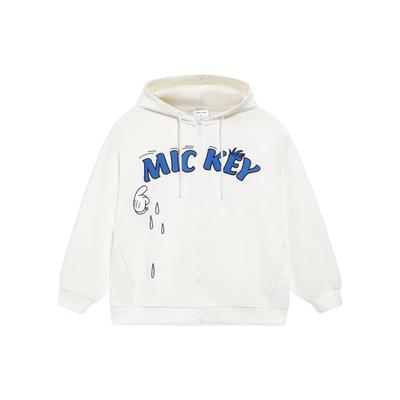 Li-Ning X דיסני מיתוג משותף הדפס אותיות קפוצ'ון רופף עם רוכסן ז'קט לבוש חיצוני לנשים לבן AWDS590-3