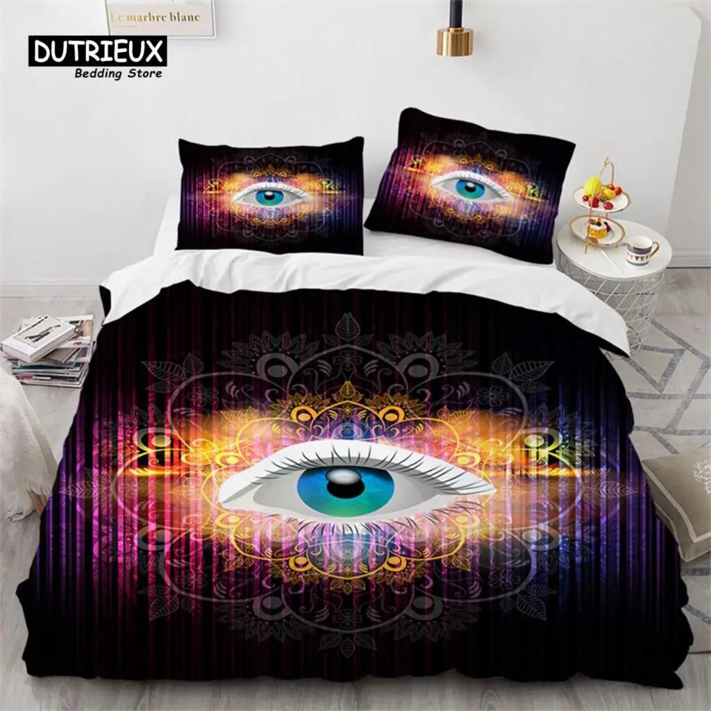 Husă de pilota cu ochi colorați 3D, din microfibră, cu tatuaj, cu ochi care văd, cuvertură de pat Boho Mandala