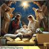 Krippen-Wandteppich, Baby Jesus mit Maria und Josef in der Krippe, Religiöses Wandbehang für Wohnzimmer Schlafzimmer