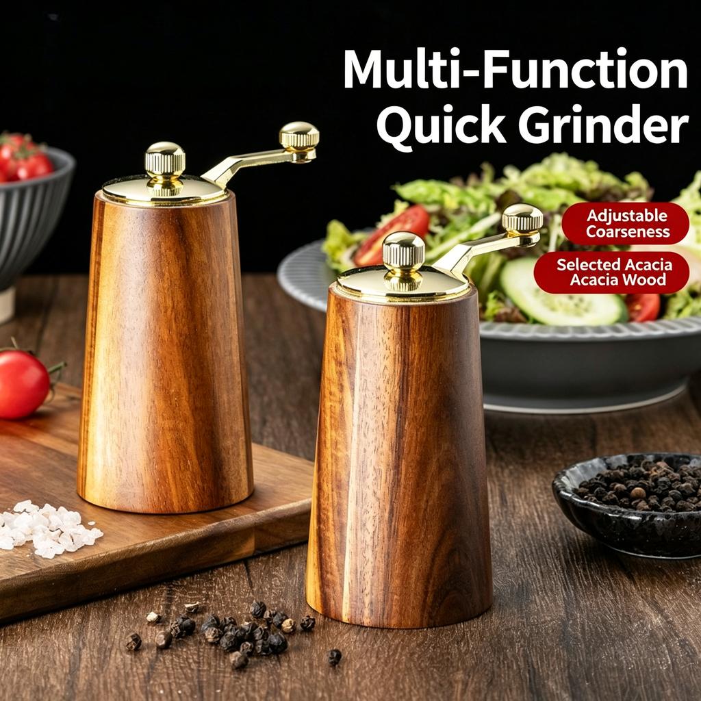 Acacia Wood Hand Crank Pepper Grinder, Manual Solid Wood Salt Spice Mill For Home Kitchen