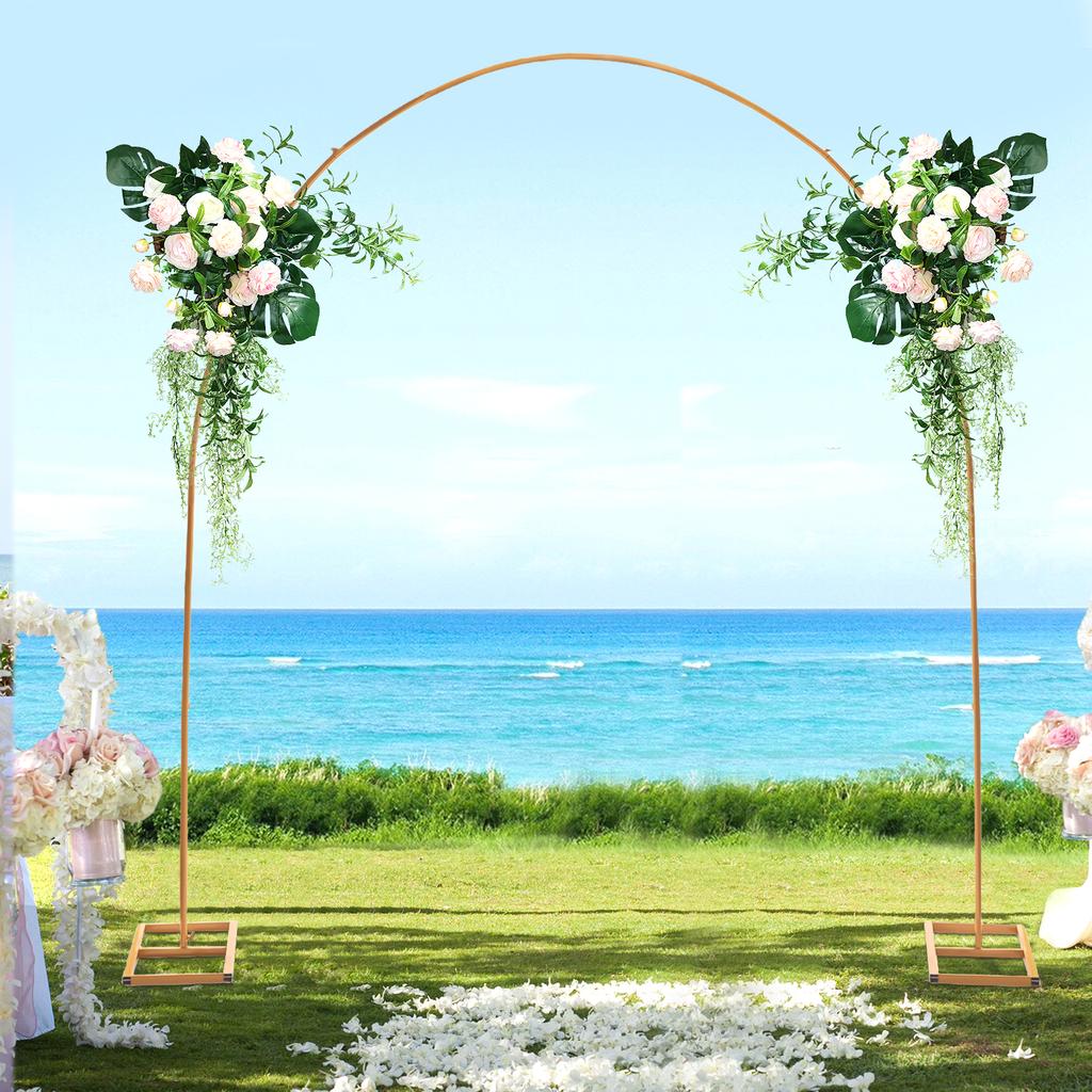 7.5ft Tall Elegant Gold Metal Wedding Arch Stand for Bridal Ceremony, Balloon Backdrop, Anniversary Birthday Event Decor Frame