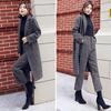 Completo alla moda in misto lana scozzese da 2 pezzi con blazer lungo e pantaloni a gamba larga per donna