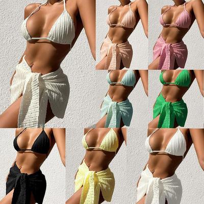 Europäischer & Amerikanischer 2025 Sexy Dreiteiliger Bikini-Badeanzug mit Netzrock – Damen Split-Design