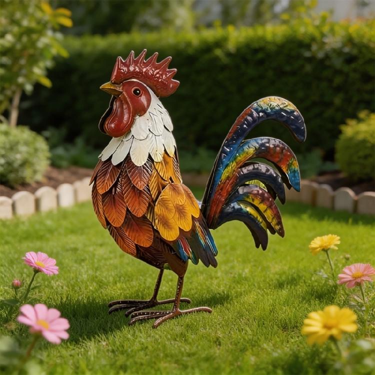 Statua di Gallo in Metallo Accessori da Giardino Statuetta di Gallo Resistente alle Intemperie Scultura Animale Creativa Artigianato Artistico per Esterno