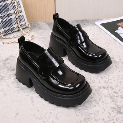 Loafers Women'S British Style Leather Muffin Platform Shoes Patent Leather One Pedal Versatile Small Leather Shoes