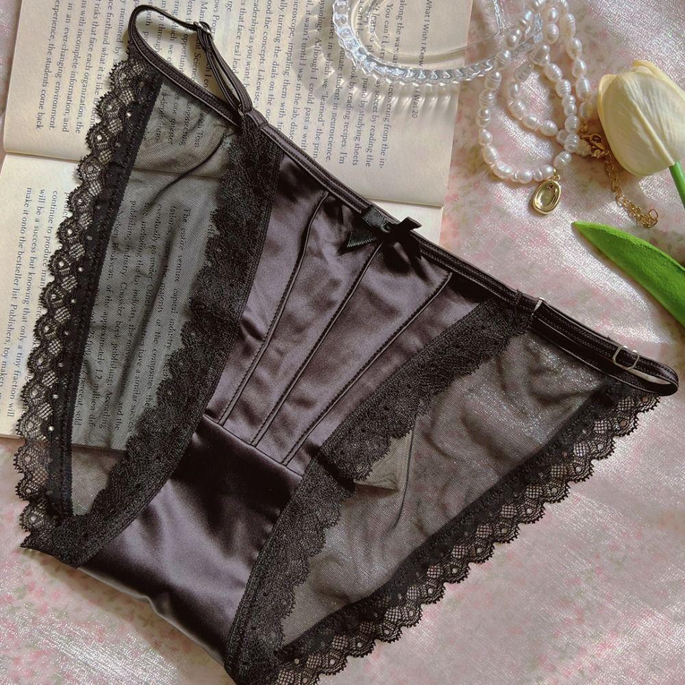 Low Waist Underwear for Women Bow Mesh Briefs Sweet Lace Thin Underwear Female