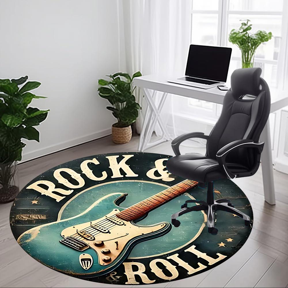 1pz Tappeto Rotondo Musica per Chitarra per Ufficio, Sotto Sedie da Ufficio Camera da Letto Soggiorno Decorazione per la Casa, Decorazione Stanza