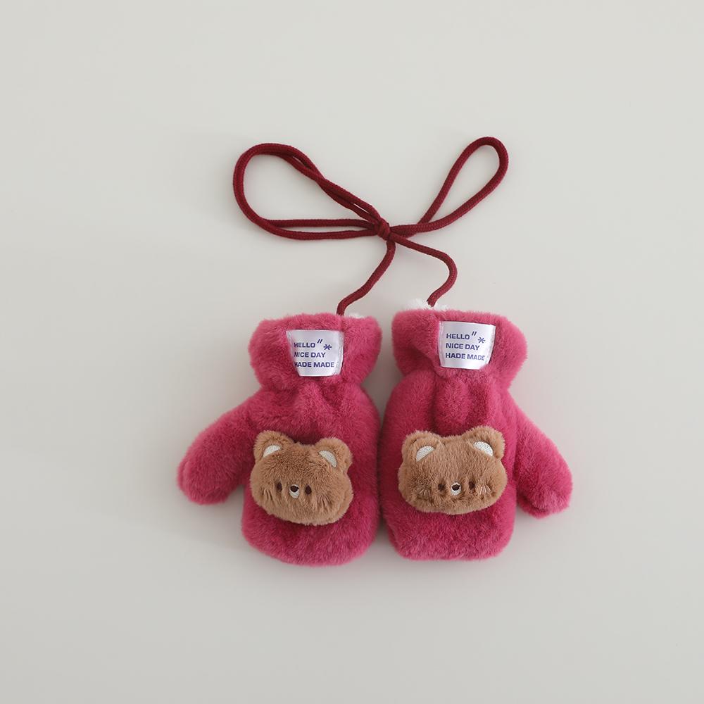 2-5 Years Old Kids Boys Girls Cartoon Bear Plush Full Finger Gloves Winter Thick Warm Gloves Toddler Outdoor Cold-Proof Mittens