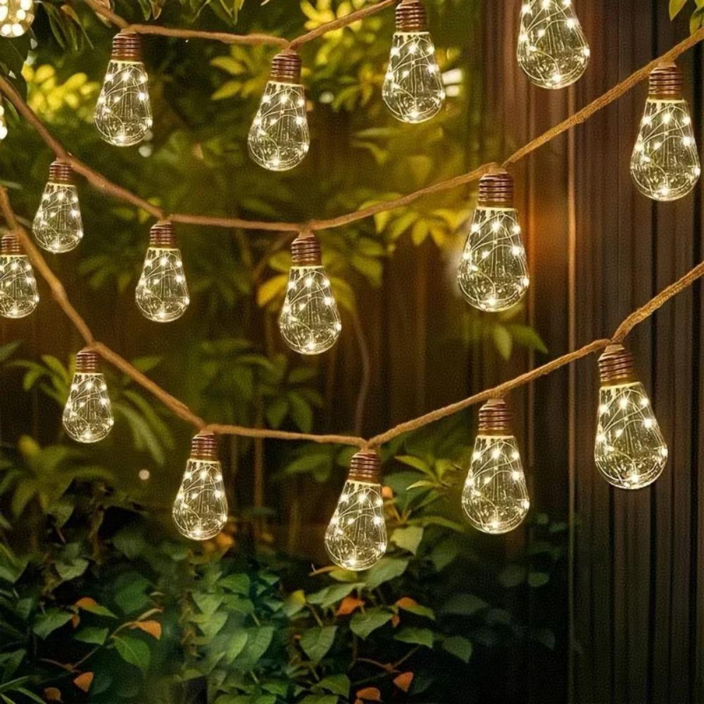 Solar Hemp Rope Fairy String Lights Waterproof Outdoor Decorative Lights for Patio Garden Party Decor