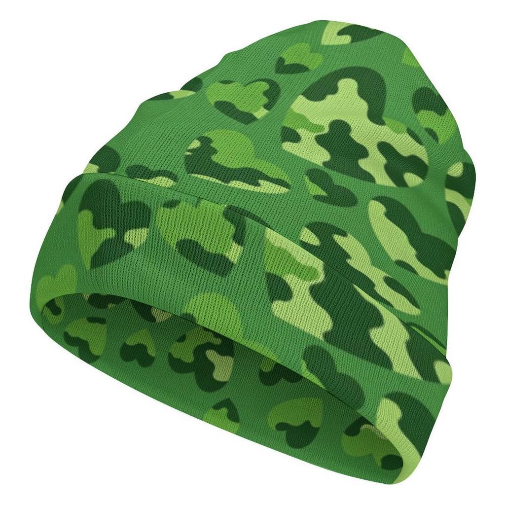 Factory Best Sale Custom Teal Heart Camo Print Cuffed Knit Beanie Men Women Winter Warm Outdoor Skull Cap for Wear