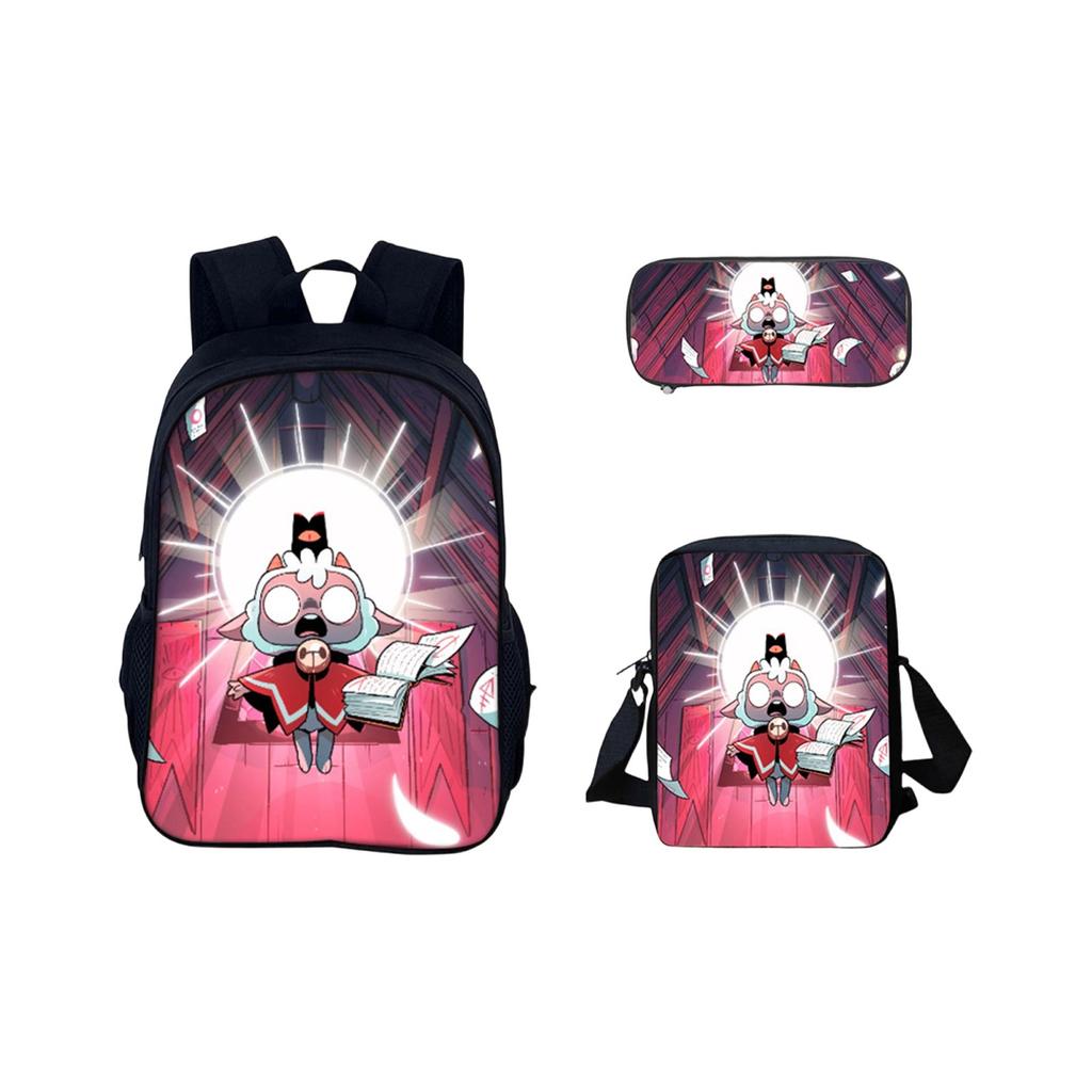 Ryggsäck med stor kapacitet för grundskole- och gymnasieelever, tecknad axelväska och pennfodral för barn