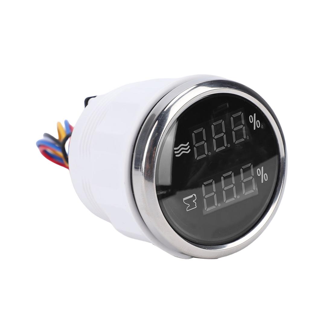 52mm 2 In 1 Digital Water Level Sewage Gauge Multi Function with White Backlight for RVs Trucks Boat Yachts Black Dial