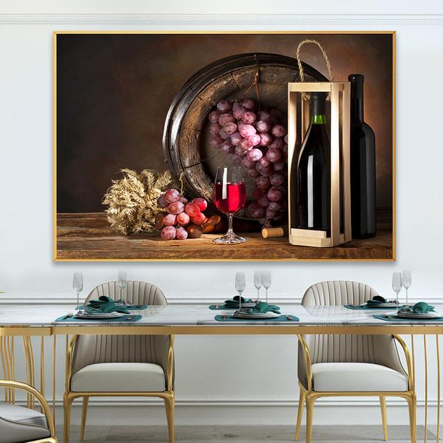 Martwa natura malarstwo wino winogron obraz olejny masło chleb plakat kubek czerwonego wina nowoczesna sztuka ścienna