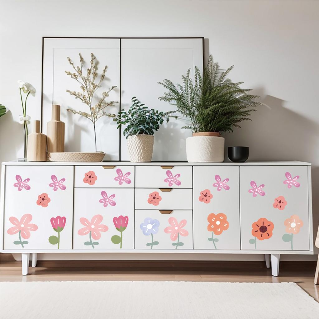 Flower wall stickers Colorful ins pastoral style home bedroom living room decoration kindergarten cartoon flower wall stickers