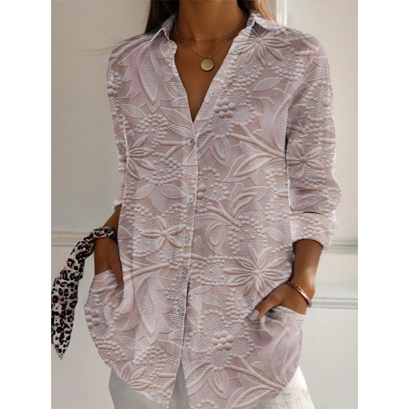 Damenbluse Geblümt Aktiv Stilvoll Knöpfe Bluse Reverskragen Bluse Damen Langarmshirts Damenbekleidung Weibliche Kleidung