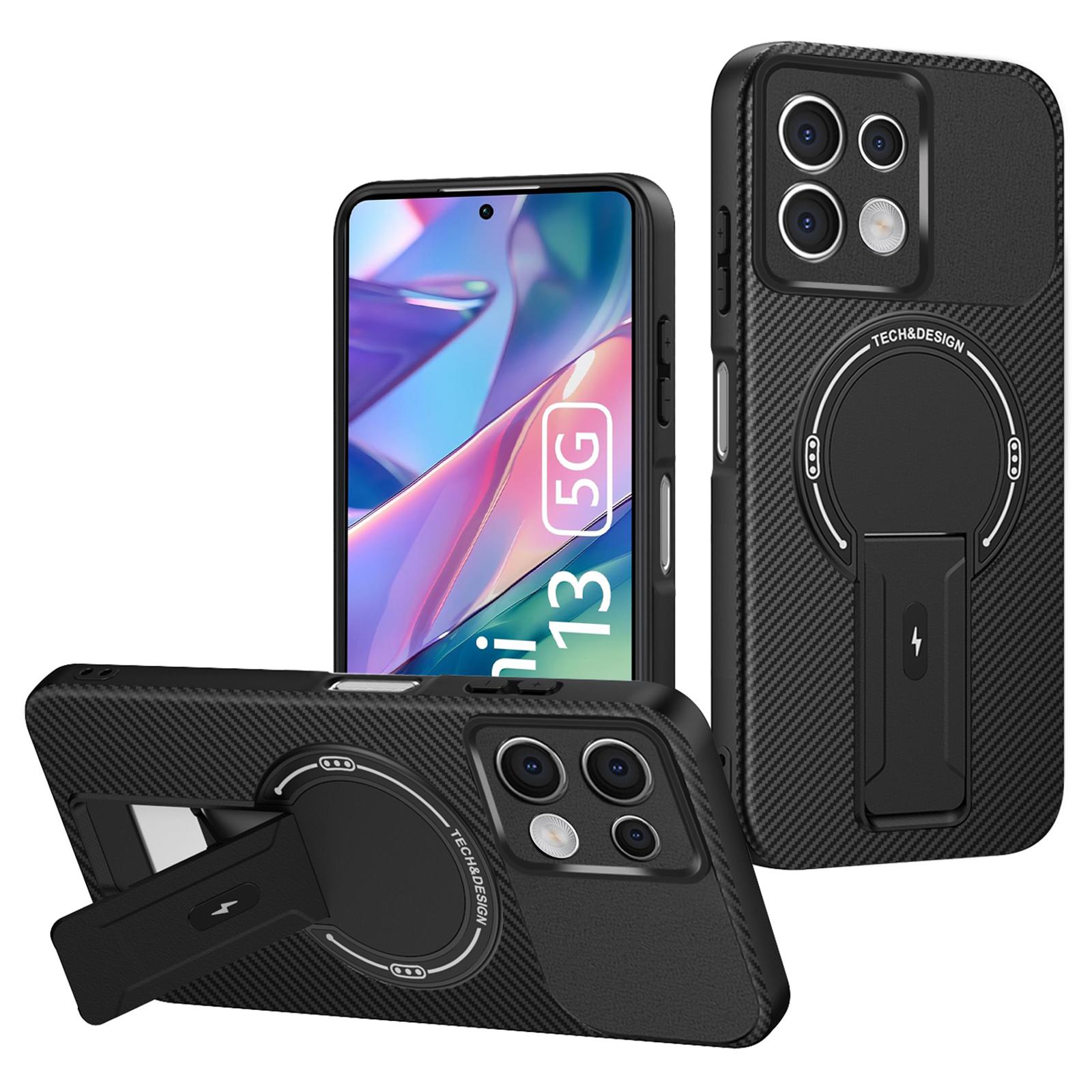 

For Xiaomi Redmi Note 13 5G Case with Kickstand Carbon Fiber Texture PC + TPU Phone Cover A