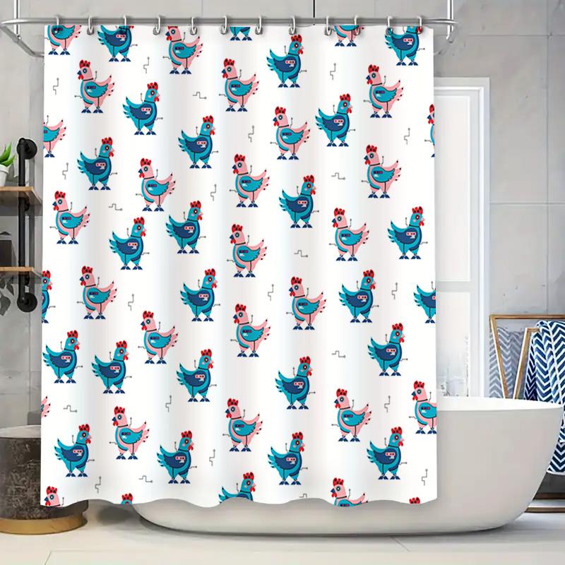 

Chickens Pattern Shower Curtain Blue Cartoon Bathroom Decor Waterproof Washable Bath Mat Set Home Decoration Gift For Kids Adult W60H190(CM)-1 Pcs