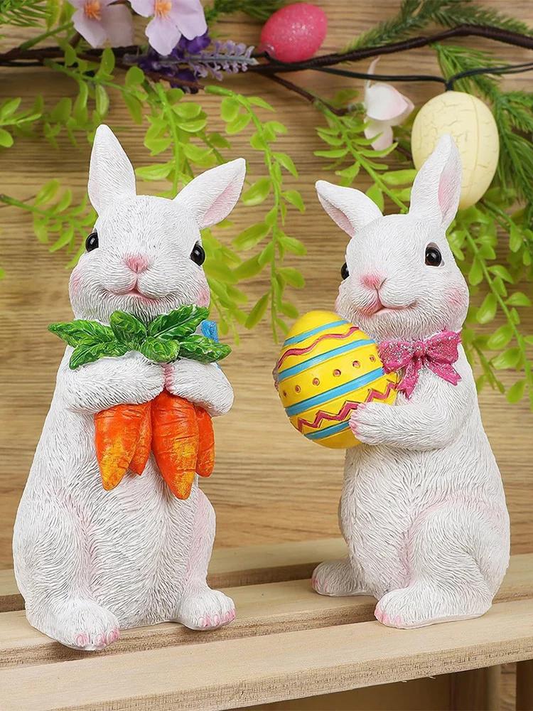 Easter Cartoon Rabbit Decor Resin Cute Bunny Statue Farmhouse Animal Rabbit Craft Gift for Boys Girls