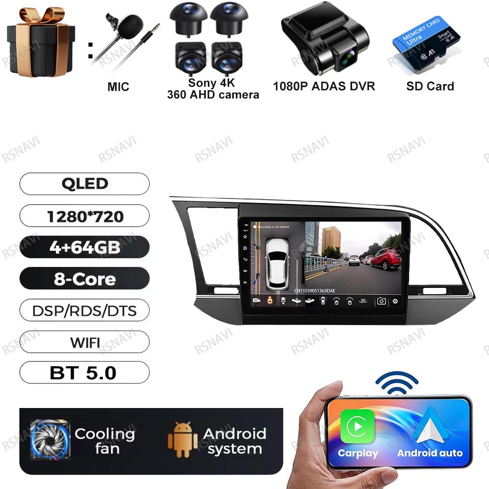 Car Radio Android 16 For Hyundai Elantra Avante AD 2015 ~ 2021 2019-2020 Stereo Qualcomm DSP BT Navigation Head Unit QLED DVD
