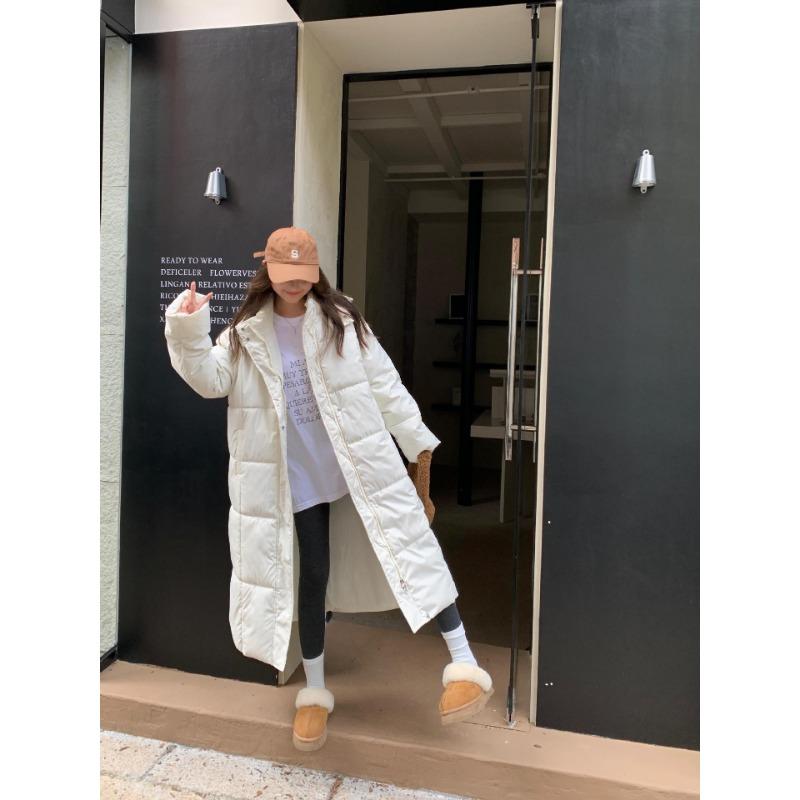 

Long down jacket women s down cotton thickened warm hooded winter coat white black S белый