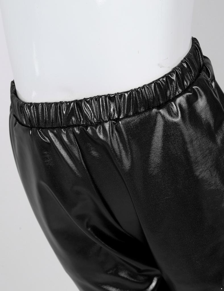 Girls Metallic Shiny High Rise Elastic Waist Dance Pants Side Pockets Hip Hop Streetwear Sweatpants for Stage