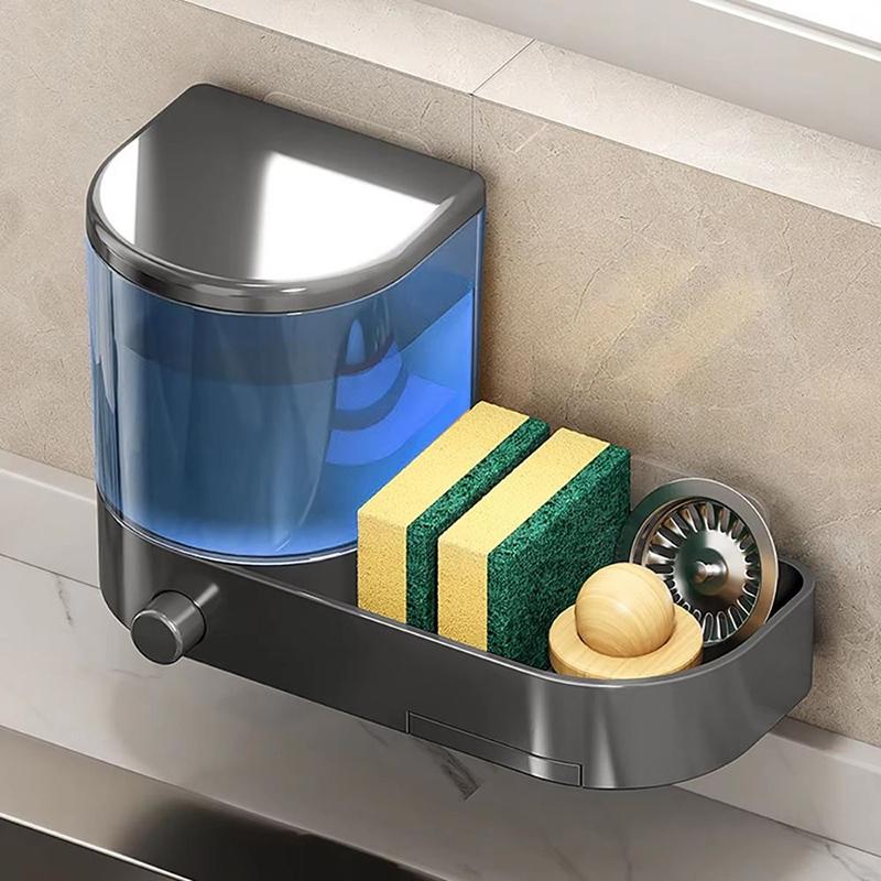 Wall Mounted Soap Dispenser With Sponge Holder Drain Tray Hand Press Dishwashing Liquid Container Waterproof