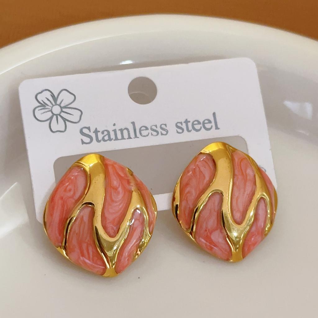 New retro irregular square personalized stud earrings, European and American style personalized exquisite oil dripping earrings, ear jewelry