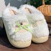 New plush cotton slippers women's winter bow indoor home thick bottom plush warm confinement cotton mop