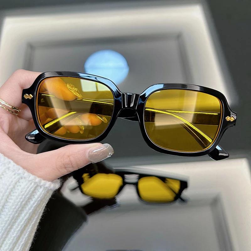 Vintage Square Sunglasses Women Luxury Brand Designer Sun Glasses Male Classic Shades Small Frame Yellow