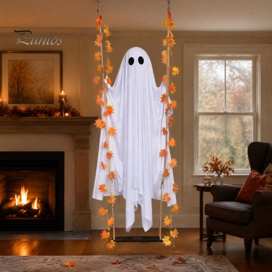 Halloween Hanging Ghost Decorations Swinging Decoration for Outdoor Garden Yard, Weighted Fabric Flying on A Creepy Atmosphere Props Swing with