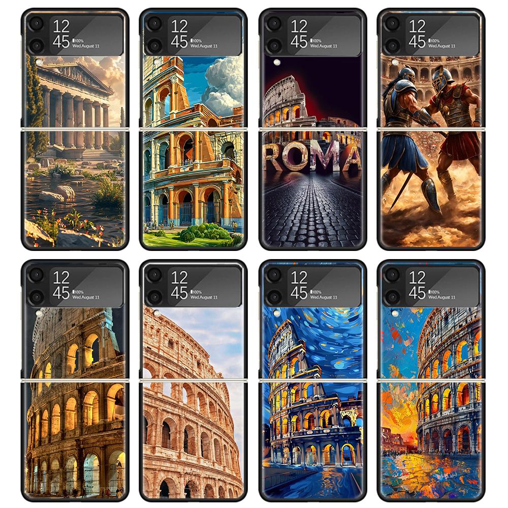 Roman Colosseum Black Phone Case For Samsung ZFlip7 ZFlip6 ZFlip5 ZFlip4 ZFlip3 5G Hard Protective Galaxy Z Flip 3 4 5 6 7