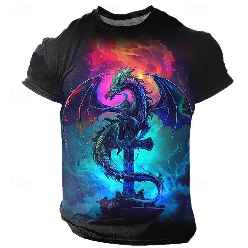 

Летняя модная футболка с 3D принтом дракона для мужчин, футболка большого размера с забавным животным узором, повседневные дышащие топы с коротким рукавом и круглым вырезом 6XL