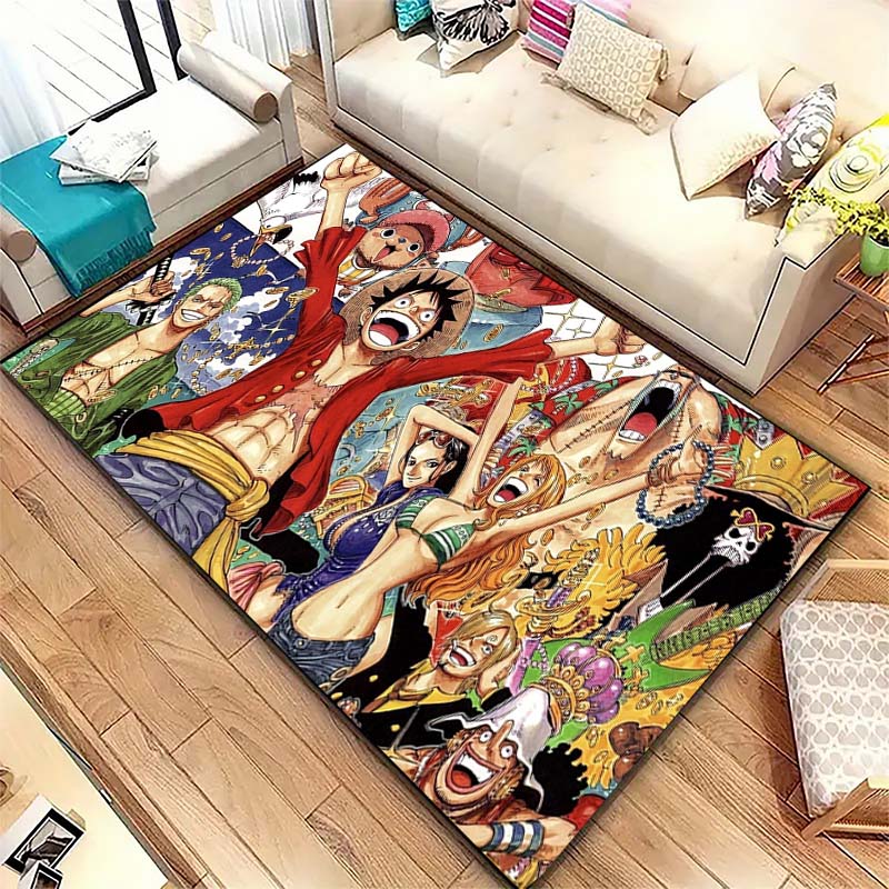 One Piece Luffy & Crew Pattern Printed Rug, Anime Style Home Decor, Anti-slip & Stain-resistant Carpet for Bedroom & Living Room