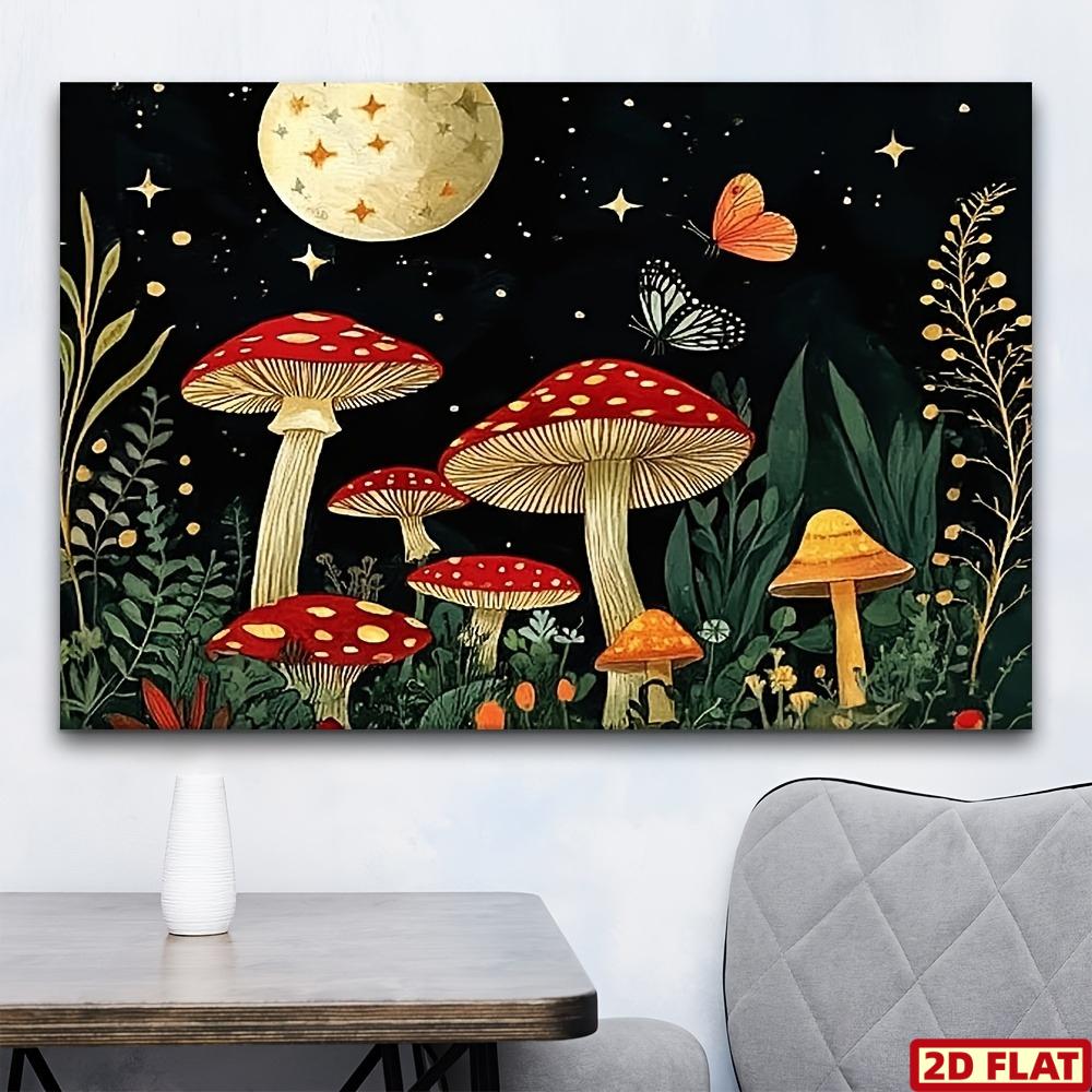 1pc Enchanting Mushroom & Plant Tapestry - Vintage Floral Wall Art with Whimsical Mushrooms, Stars & Butterflies, Polyester