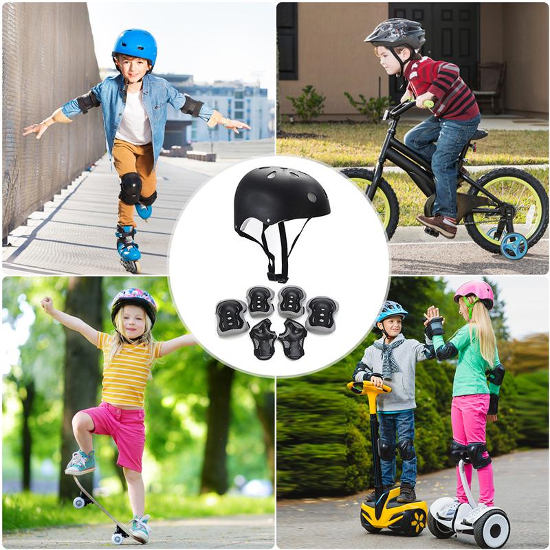 Kids Bicycle Helmet Knee Elbow Wrist Pads Set Child Sports Safety Protective Gear Set for Outdoor Cycling Scooter Roller Skating