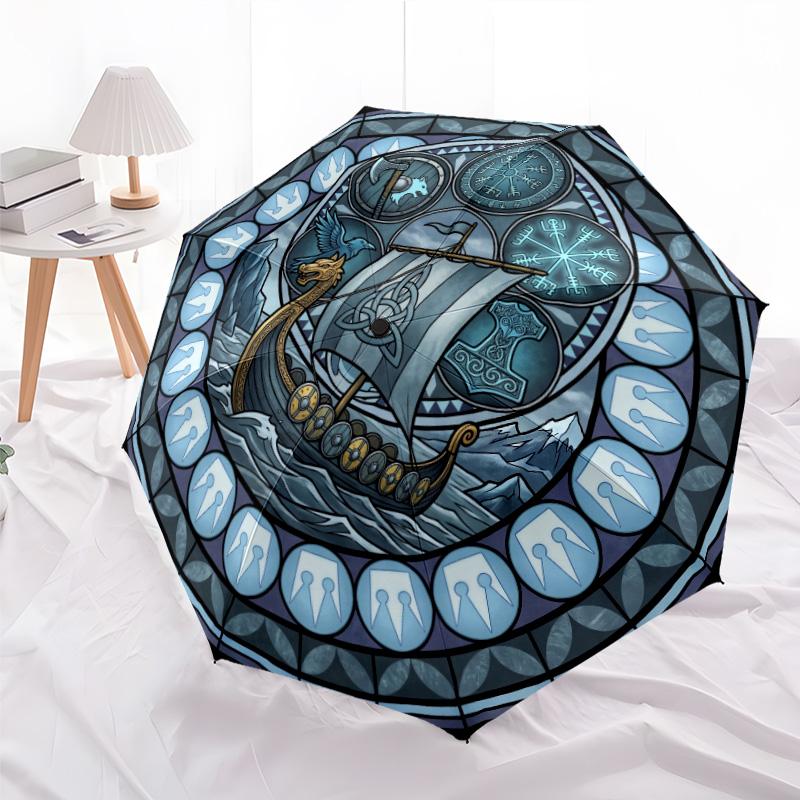 Ship Symbols pattern umbrella, portable and foldable design, 8 ribs, a casual accessory for Halloween, Christmas, and birthday gifts.