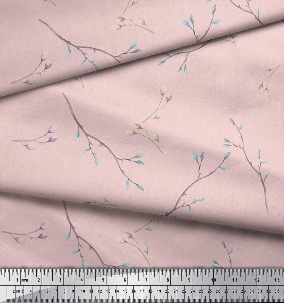 Soimoi Japan Crepe Satin Fabric Leaves & Buds Flower Print Fabric by the metre 42 Inch