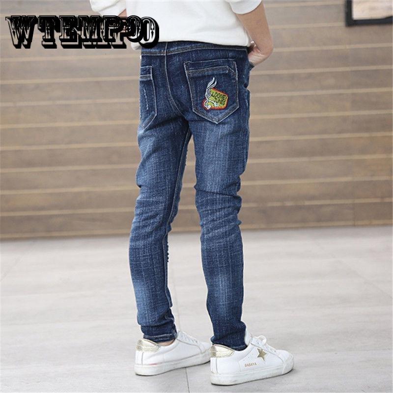 

Мальчики Повседневная эластичность Фитнес Брюки Детские джинсы Хлопок Длинные брюки Детская одежда