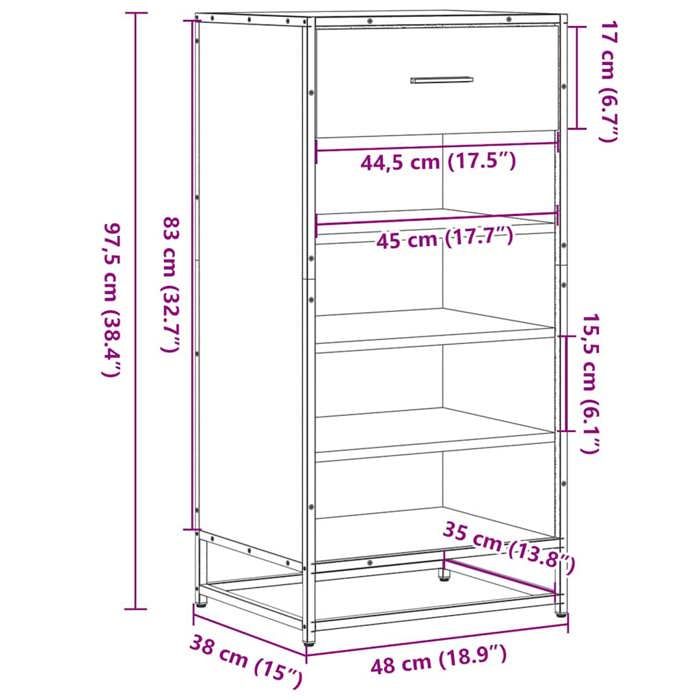 VidaXL Shoe Rack Smoked Oak 48x38x97.5 Cm Engineered Wood 849211