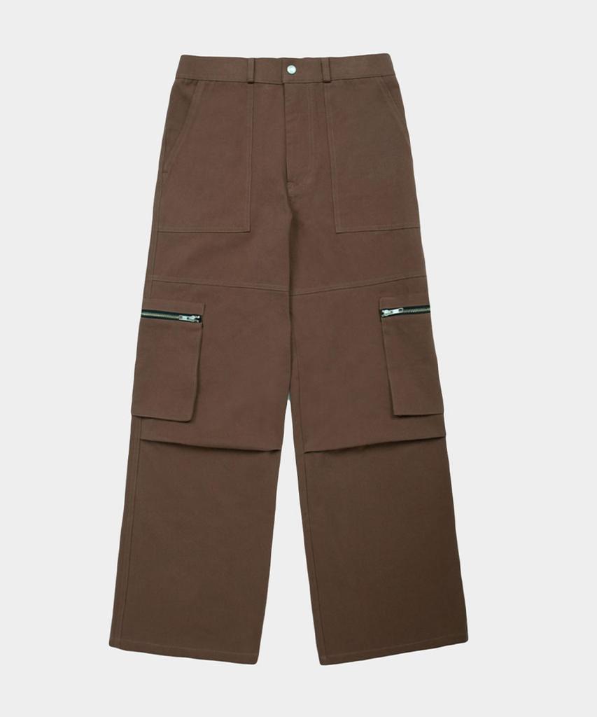 DREAMWORLD Zipper Pocket Wide Cargo Pants (Brown)