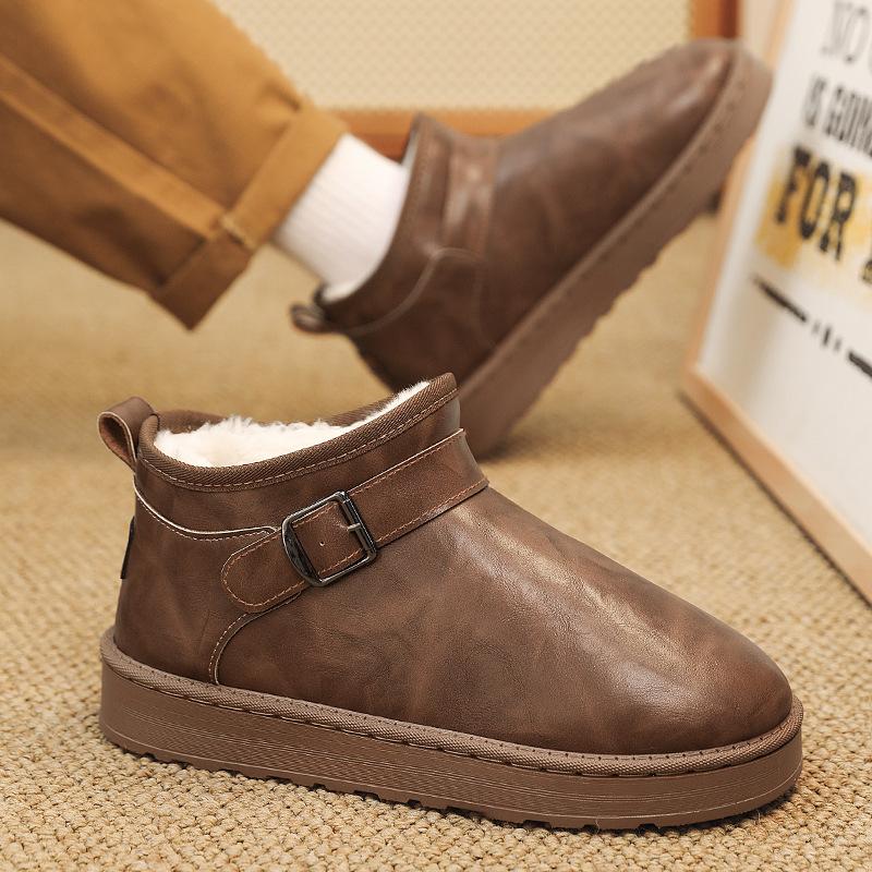 Mens soft elastic leather waterproof winter warm cold padded snow boots thick bottom non-slip wear outdoor leisure sports running cotton boots