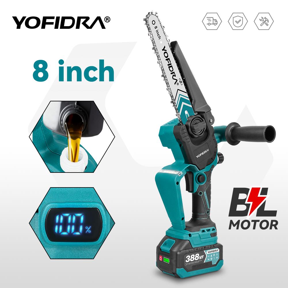 YOFIDRA 8-Inch 4500W Brushless Electric Pruning Saw Cordless Chainsaw for Woodworking Compatible with Makita 18V-21V Battery