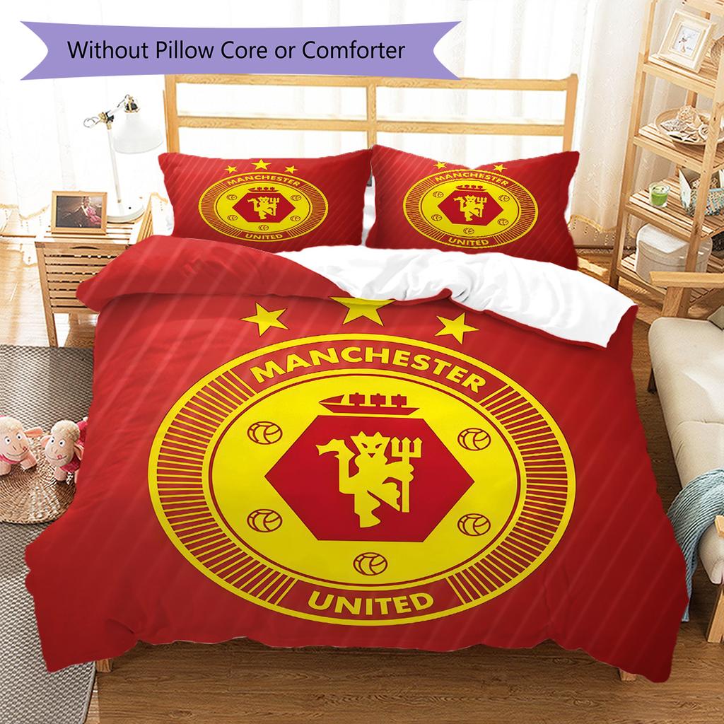 Man Utd Bedding Quilt Set Quilt Cover Pillowcase Home Decoration Birthday Gift (1 * Duvet Cover + 2 * Pillowcase, Without Core)