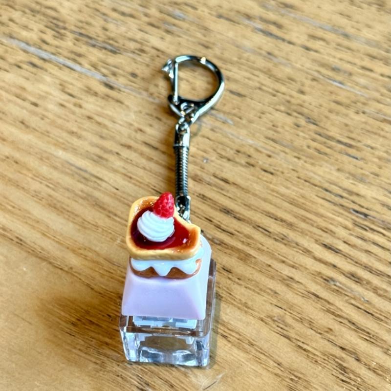 Cute Kawaii 3D Strawberry Toast Keycap Keychain Pressable Switch Backpack Pendant for Teens Gift