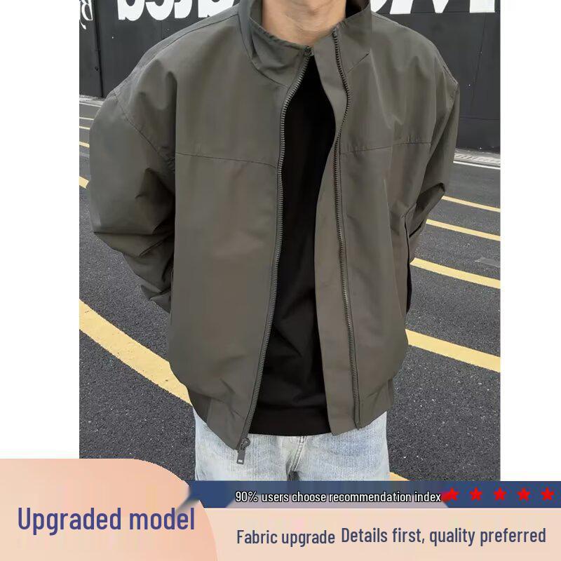 Cleanfit Men's Autumn Stand-Up Collar Windbreaker: Hard-Wearing American Trendy Short Work Jacket